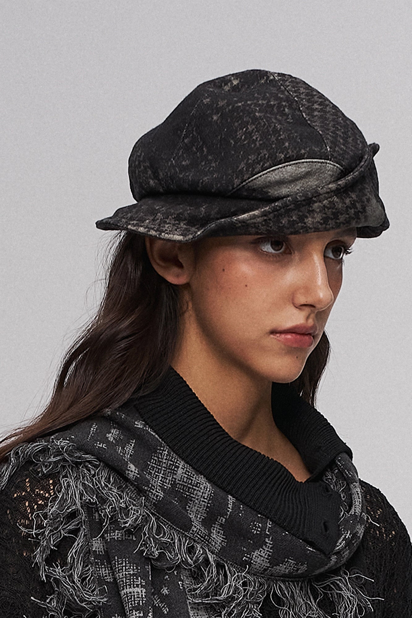 Deconstructed Houndstooth Newsboy Cap