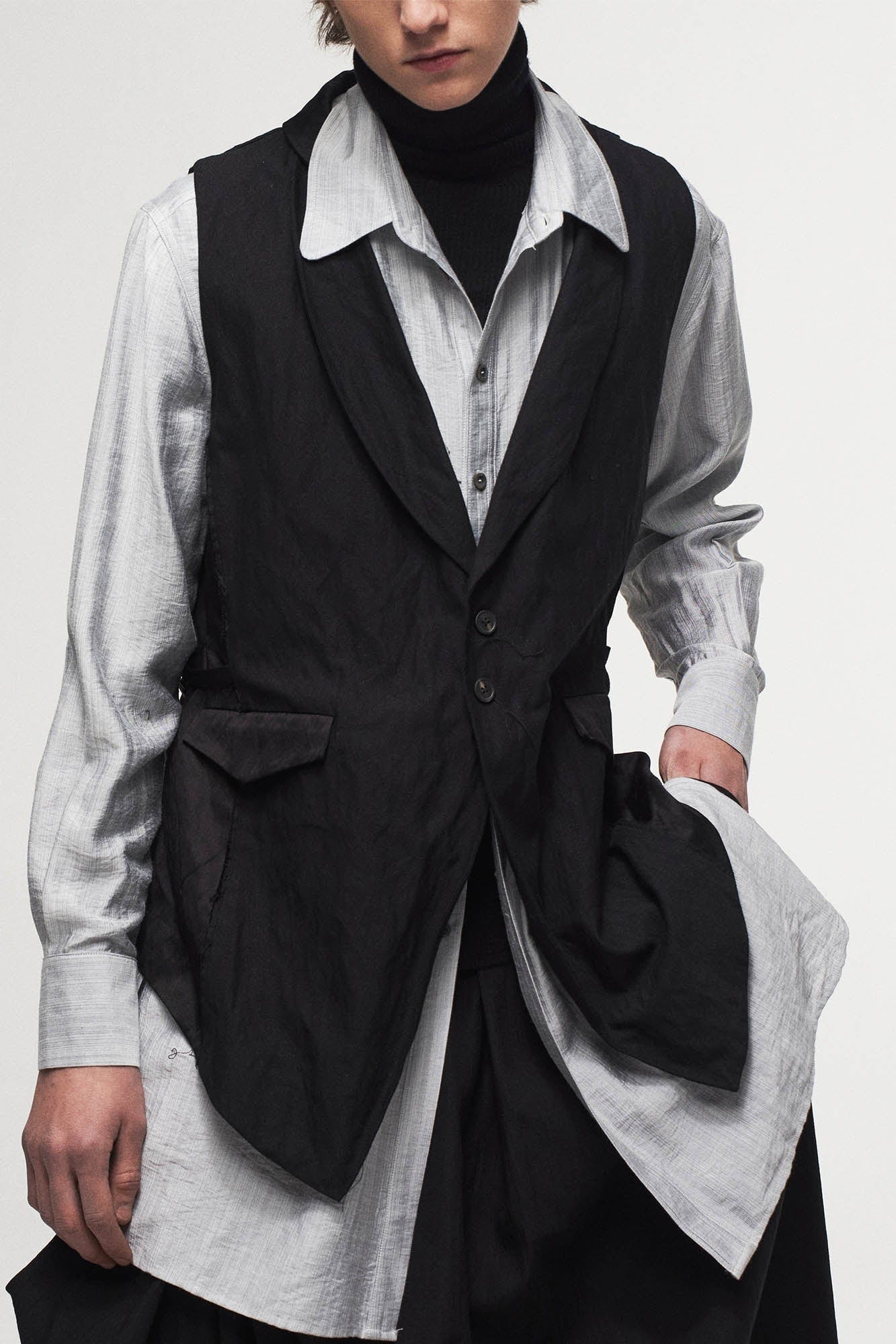Asymmetrical Shawl Collar Belted Crinkled Vest