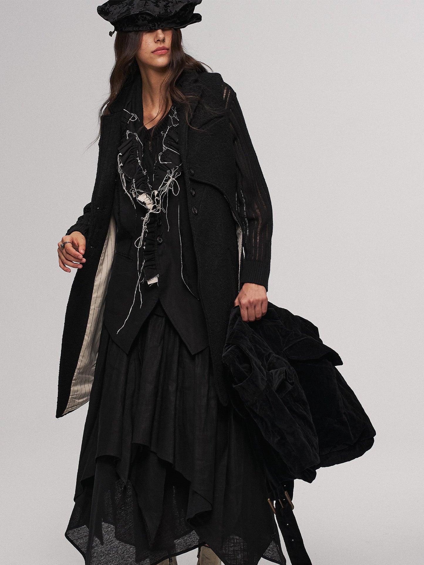 Distressed Frayed Petal-Collar Vest