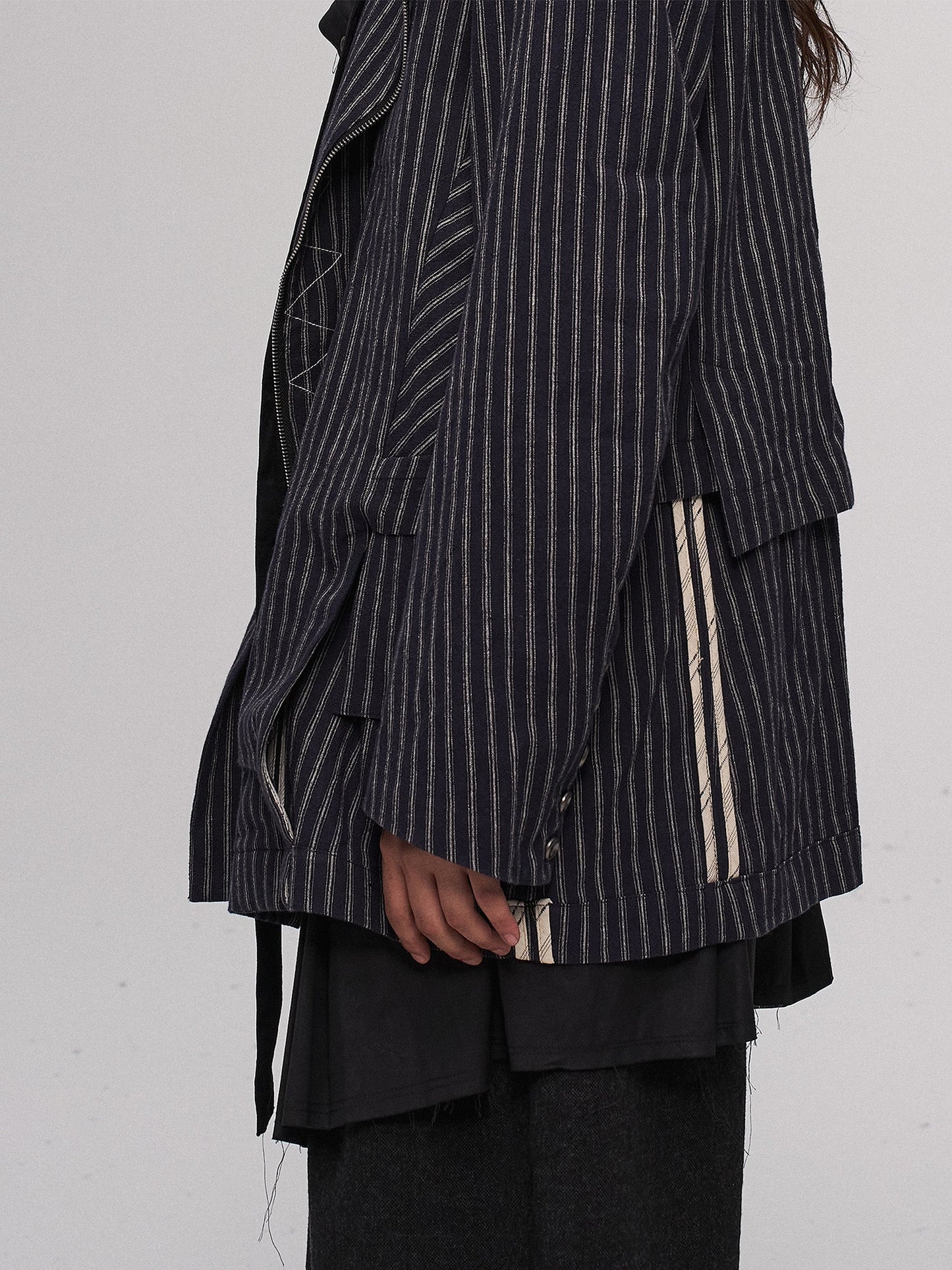 Deconstructed Stripe Panel Layered Jacket