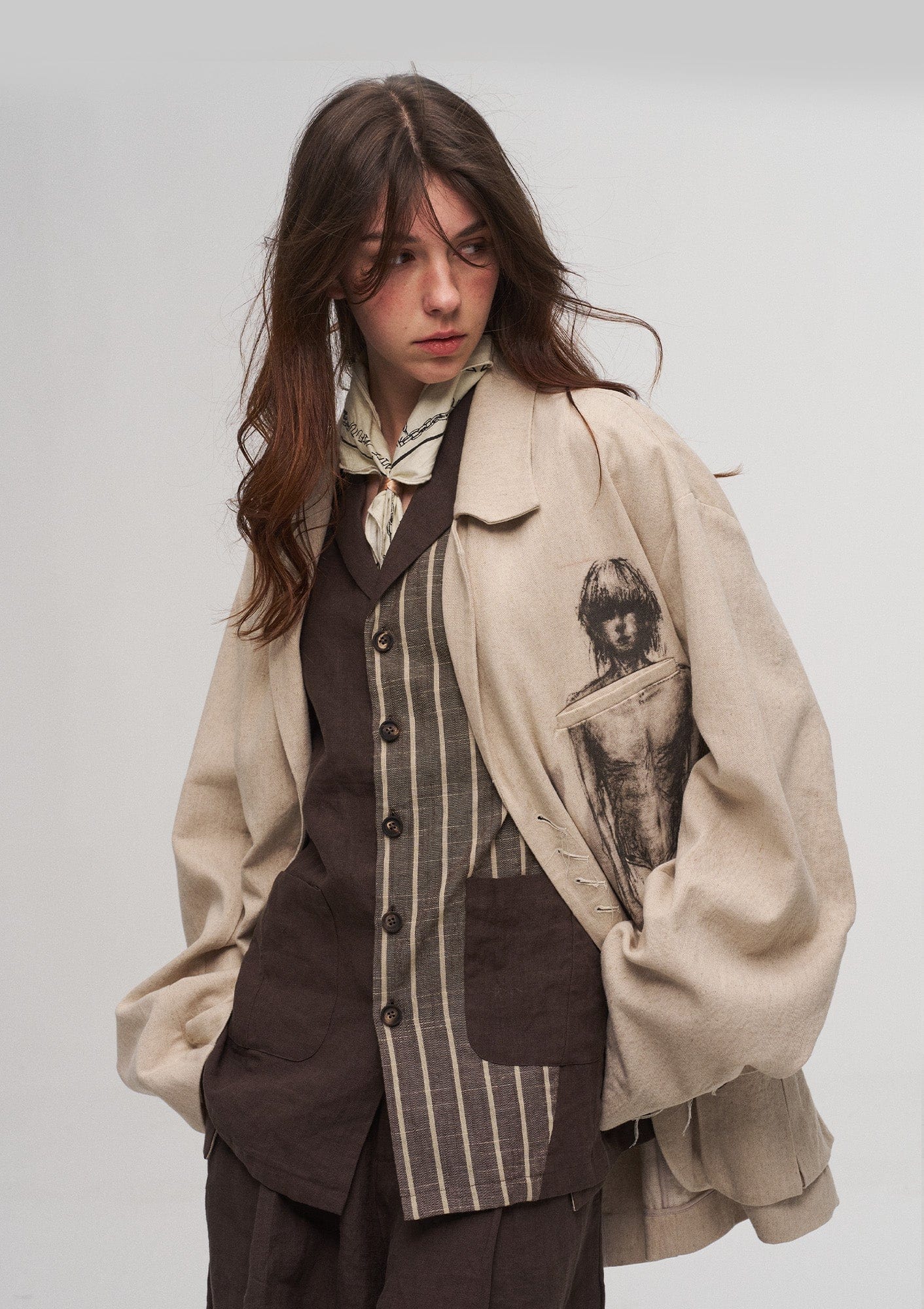 Ink Portrait Cotton-Linen Jacket