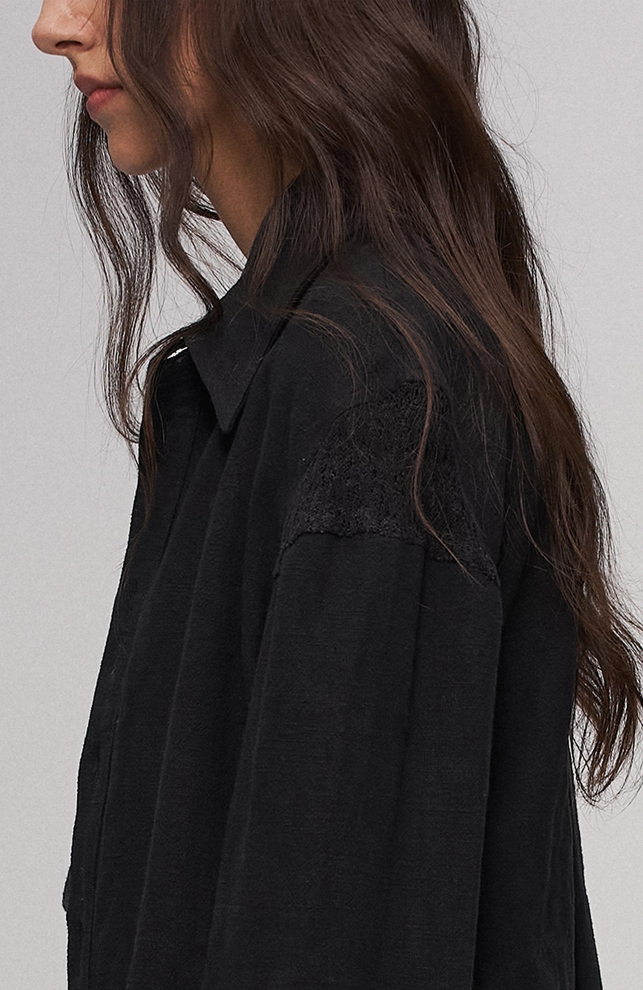 Asymmetric Drape Panel Ramie-Blend Shirt
