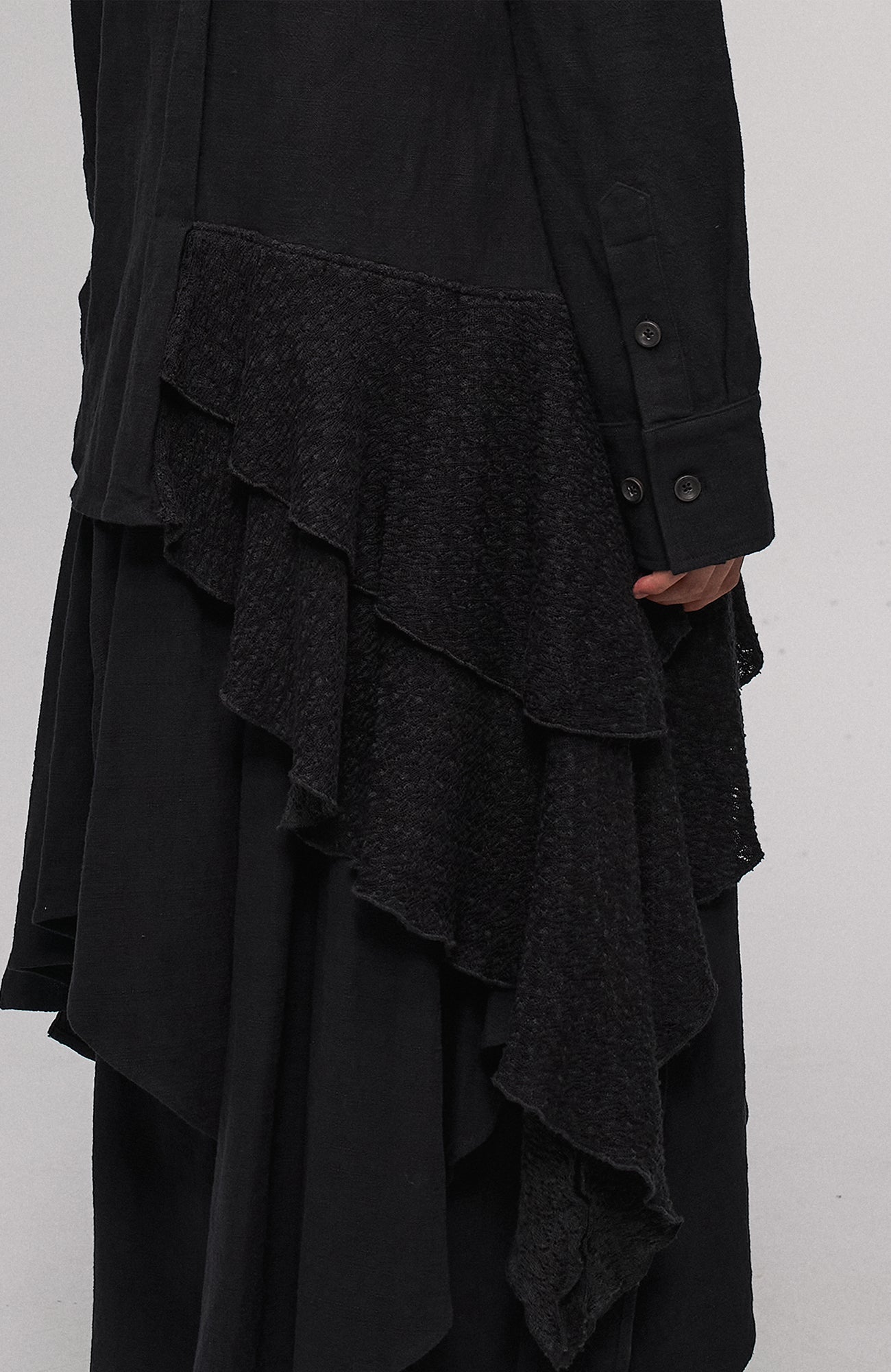 Asymmetric Drape Panel Ramie-Blend Shirt