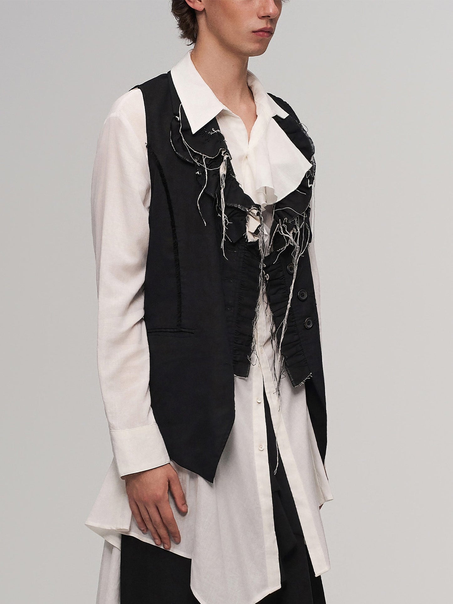 Distressed Frayed Petal-Collar Vest