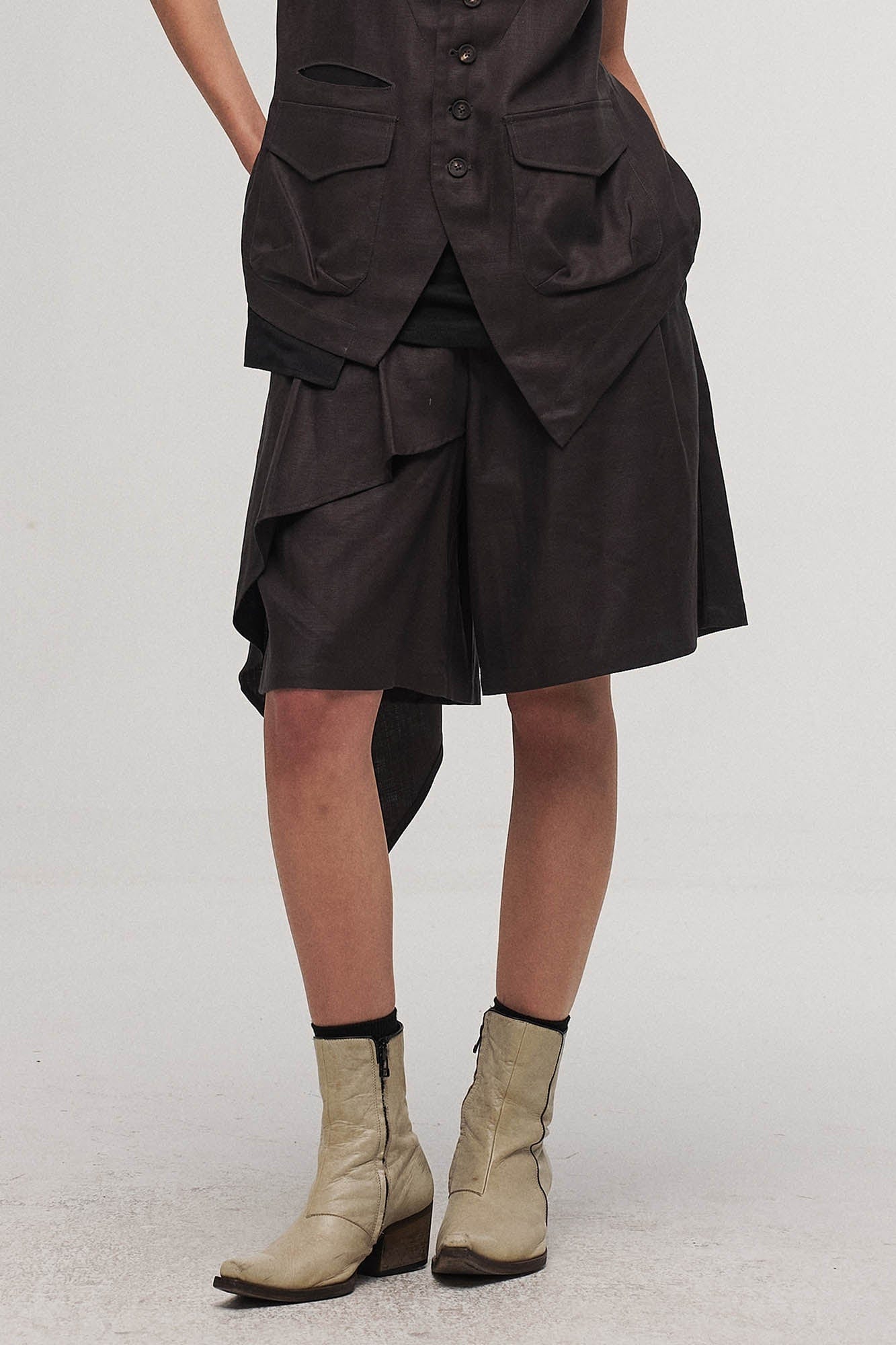 Asymmetrical Draped Pleated Shorts