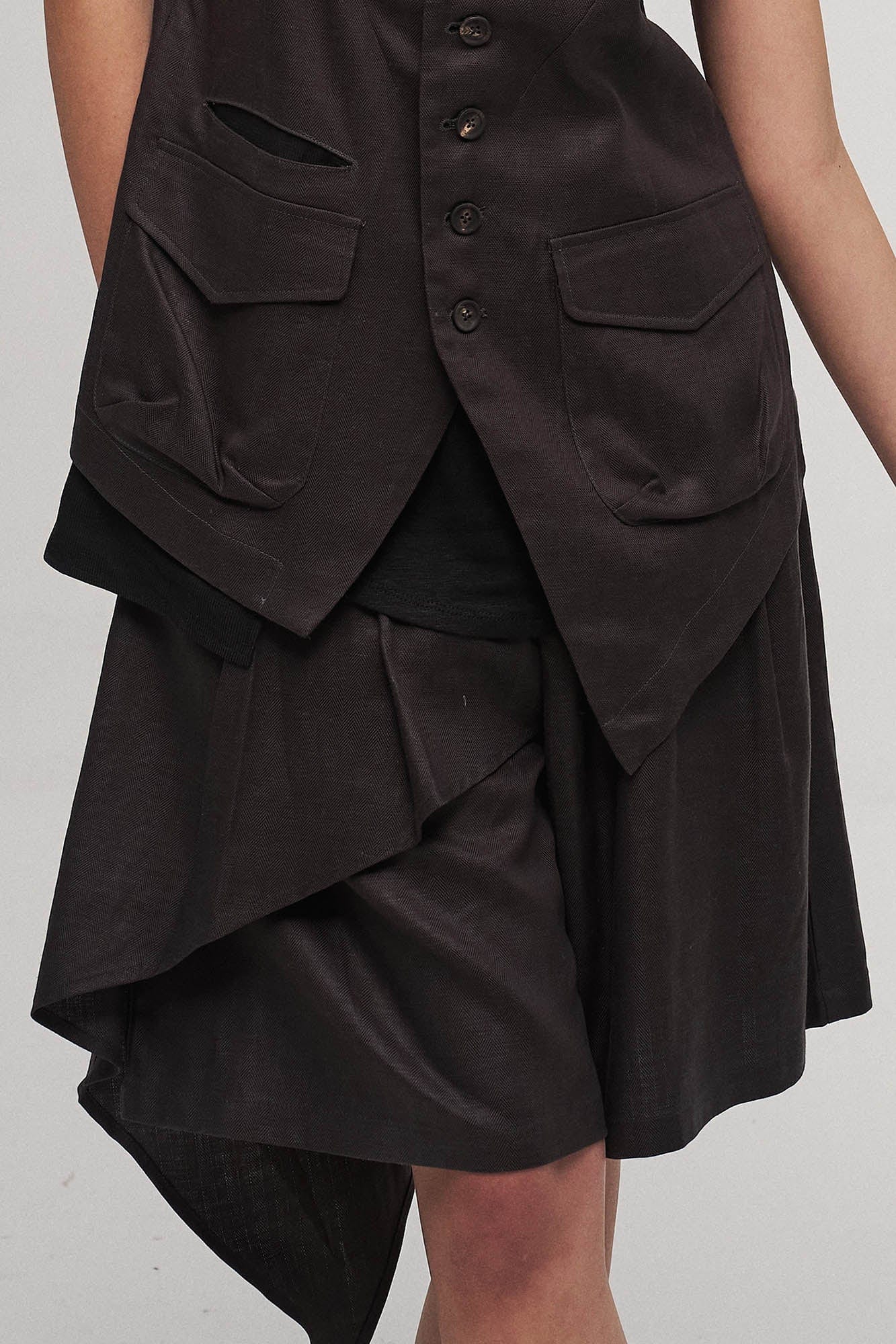 Asymmetrical Draped Pleated Shorts