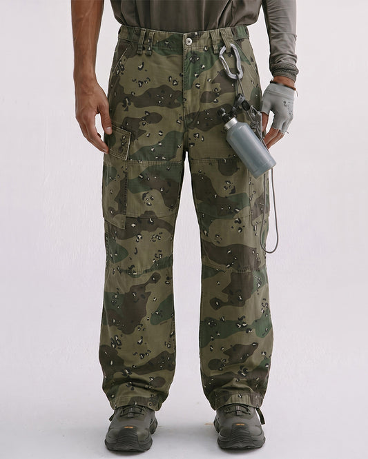Washed Straight-Leg Camo Cargo Pants