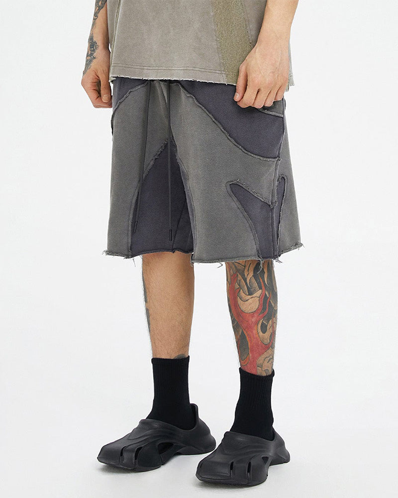 Distressed Spliced Shorts