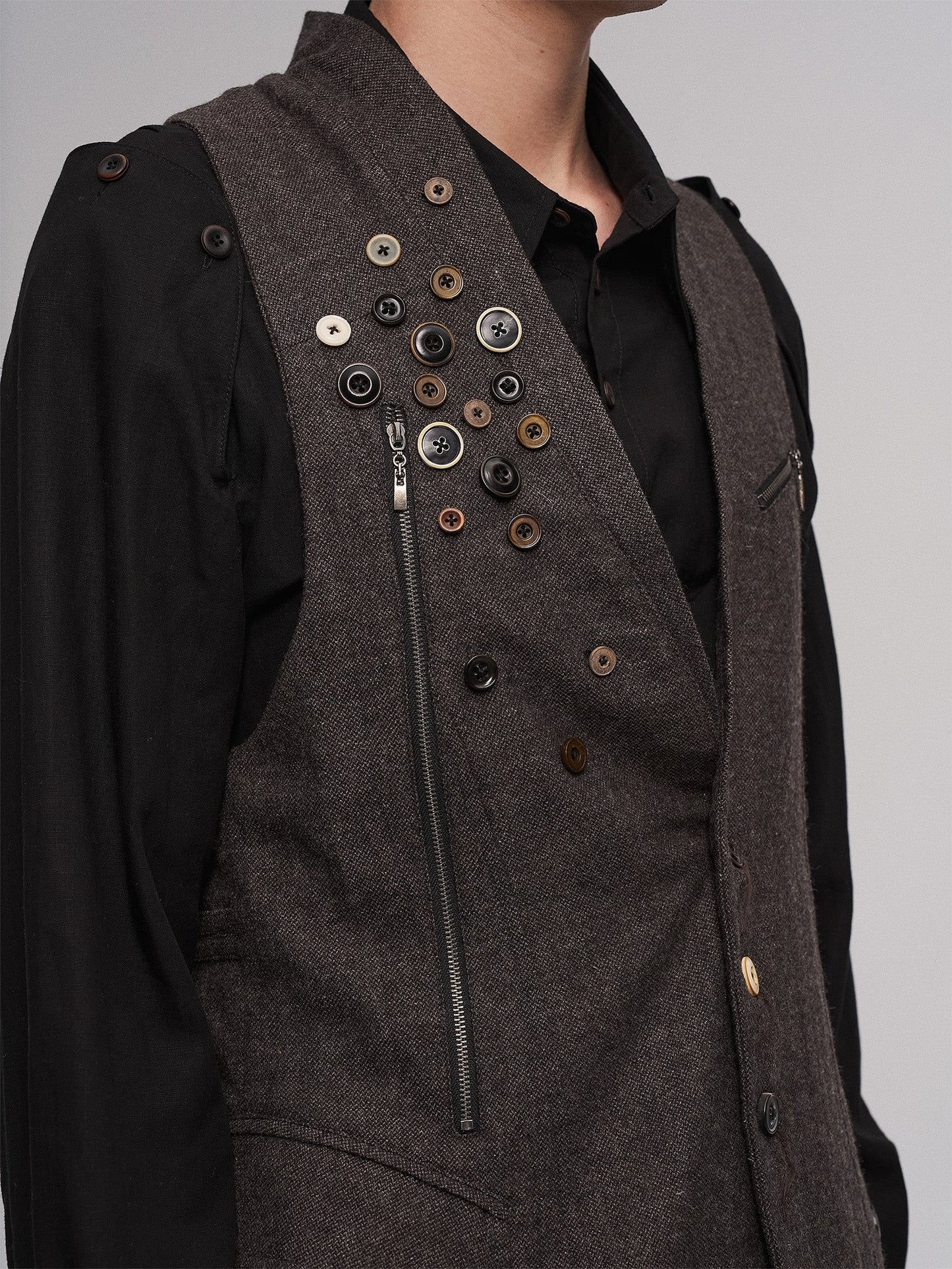 Retro Button Embellished Back-Harness Vest