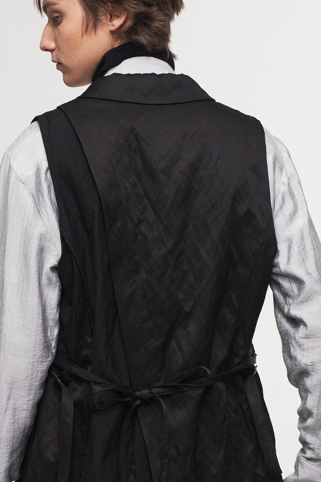 Asymmetrical Shawl Collar Belted Crinkled Vest
