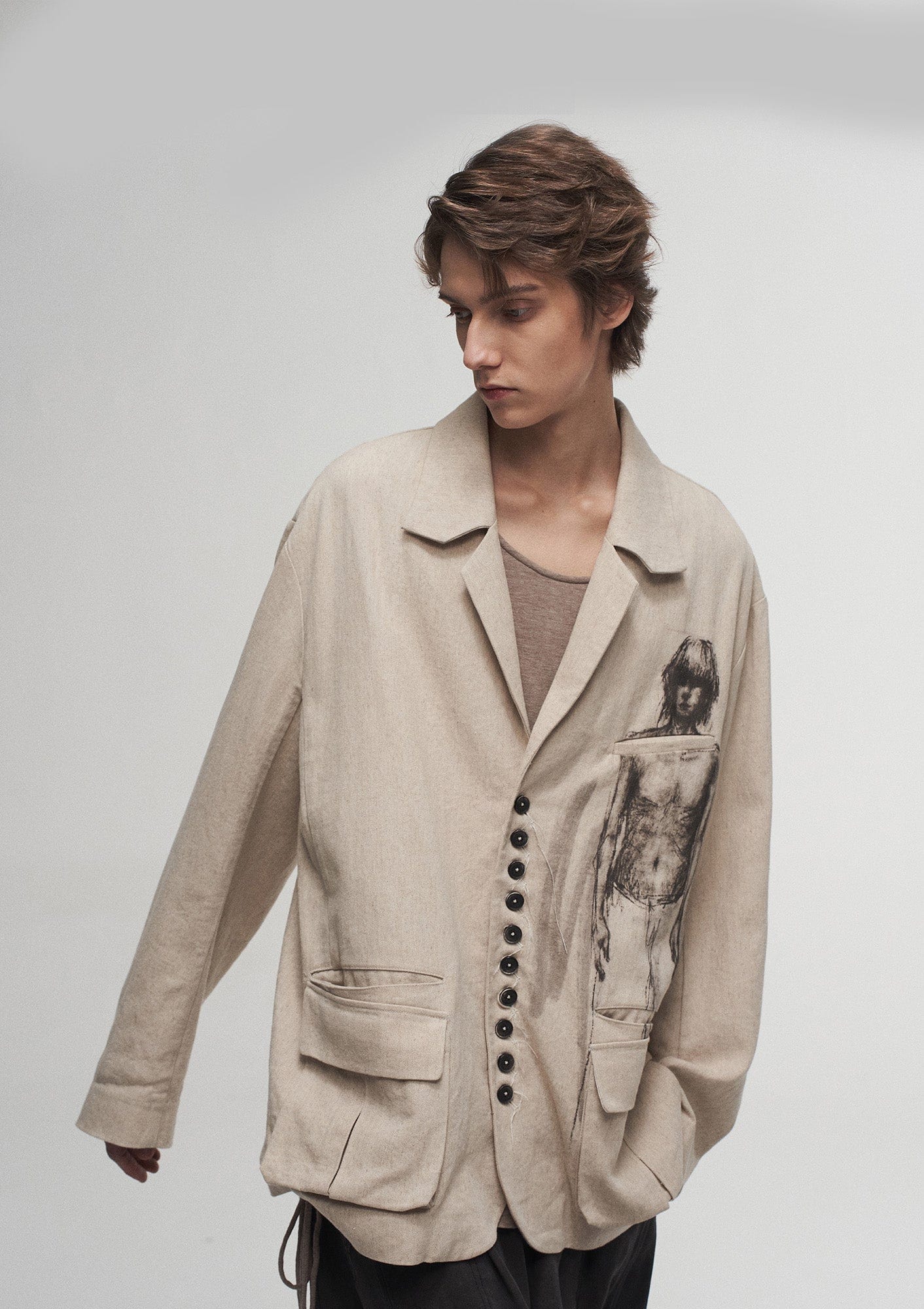 Ink Portrait Cotton-Linen Jacket