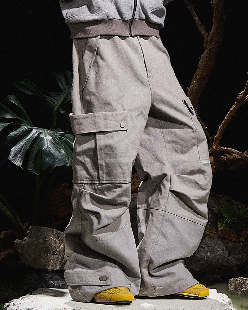 Multi-Pocket Oversized Workwear Cargo Pants Gray
