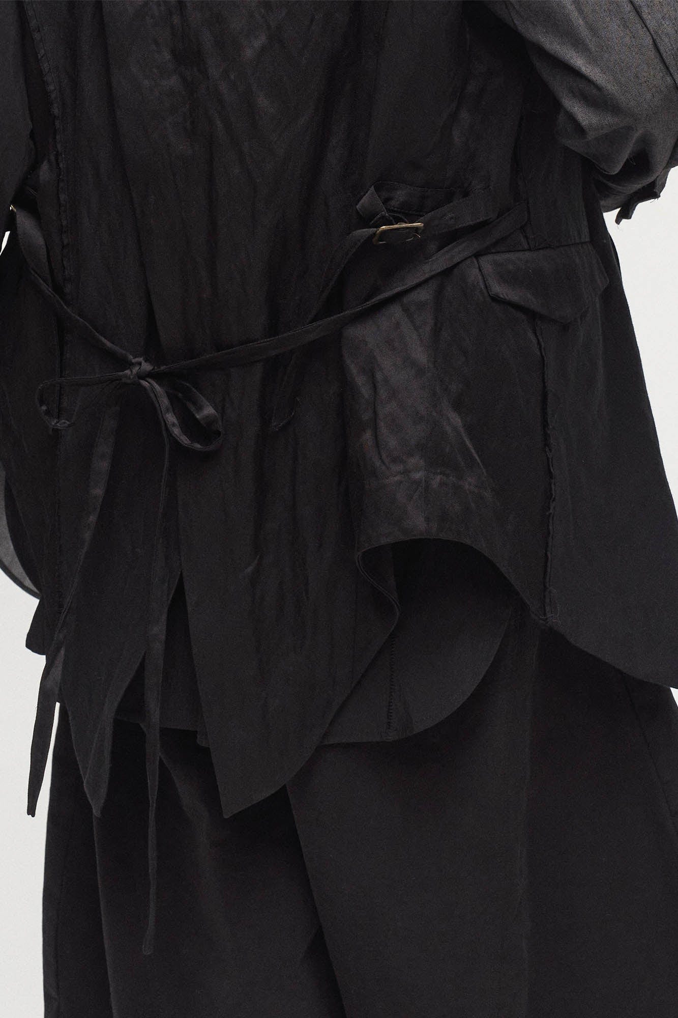 Asymmetrical Shawl Collar Belted Crinkled Vest