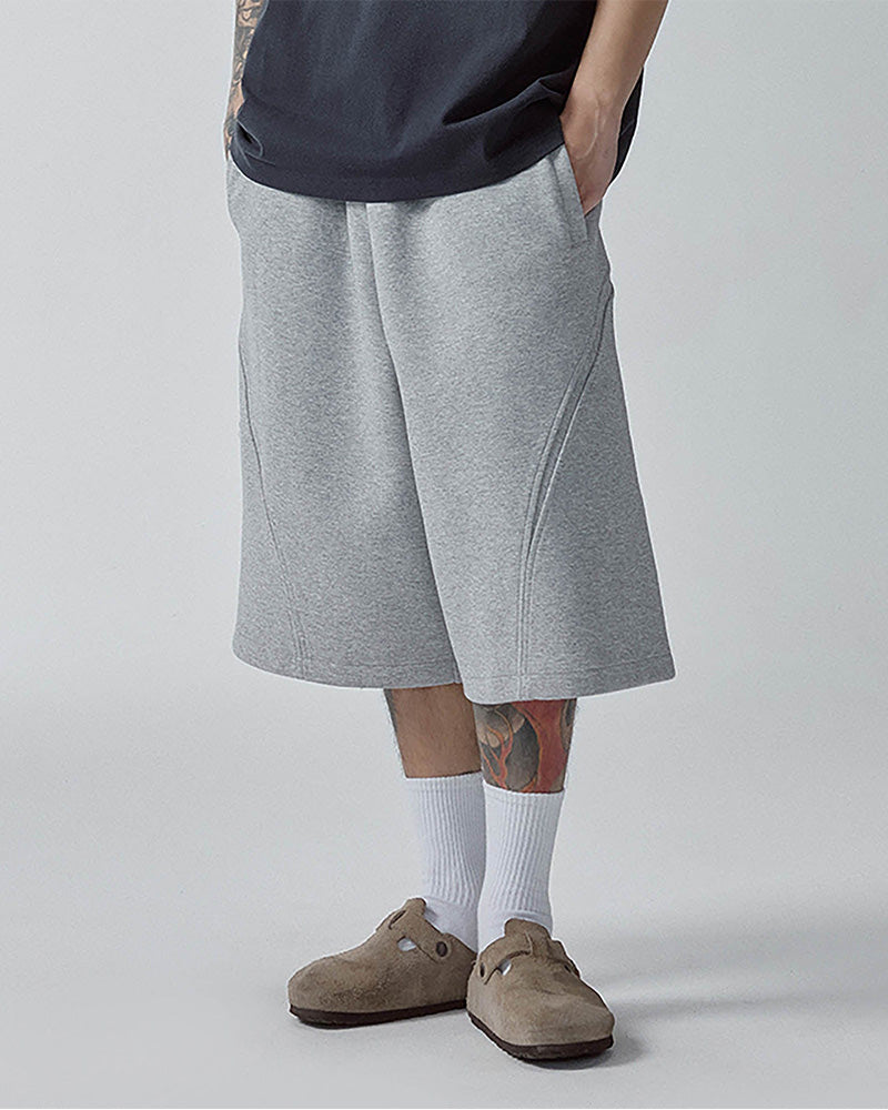 Curved Spliced Drawstring Shorts