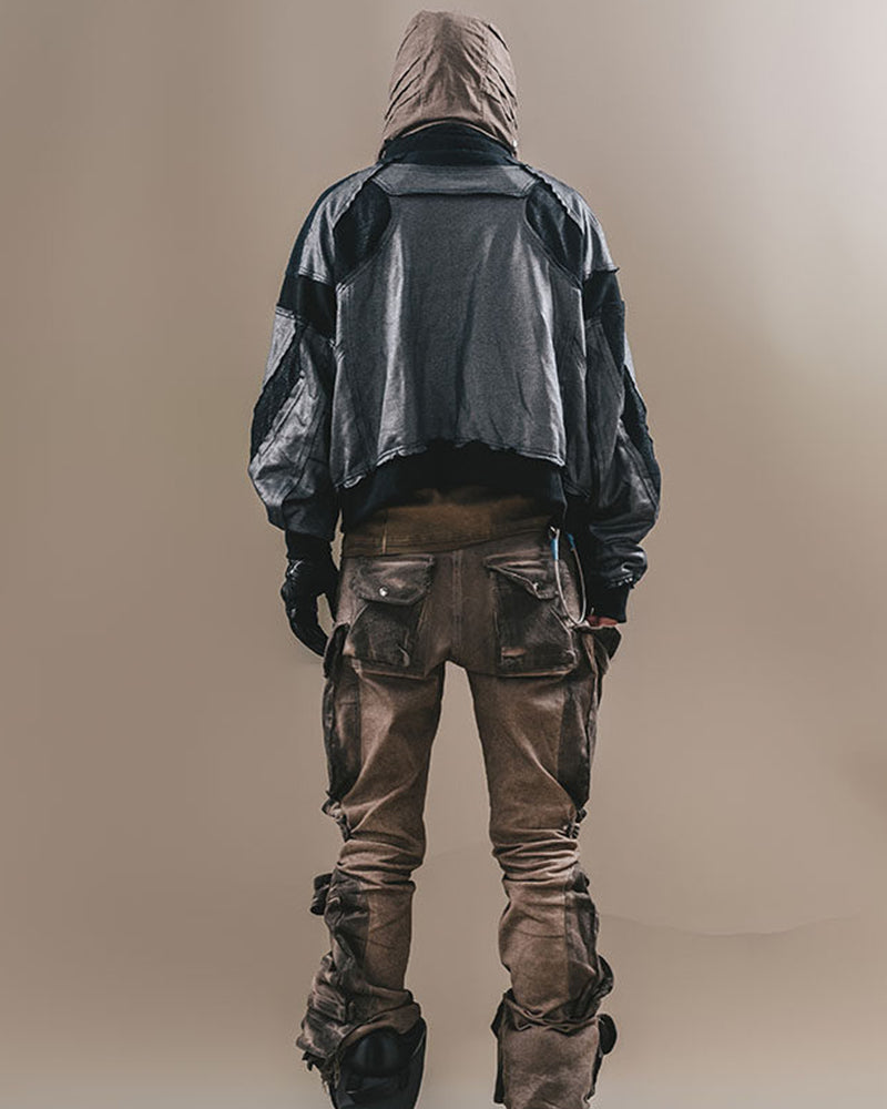 Post-Apocalyptic Mesh-Panelled Cropped Bomber Jacket