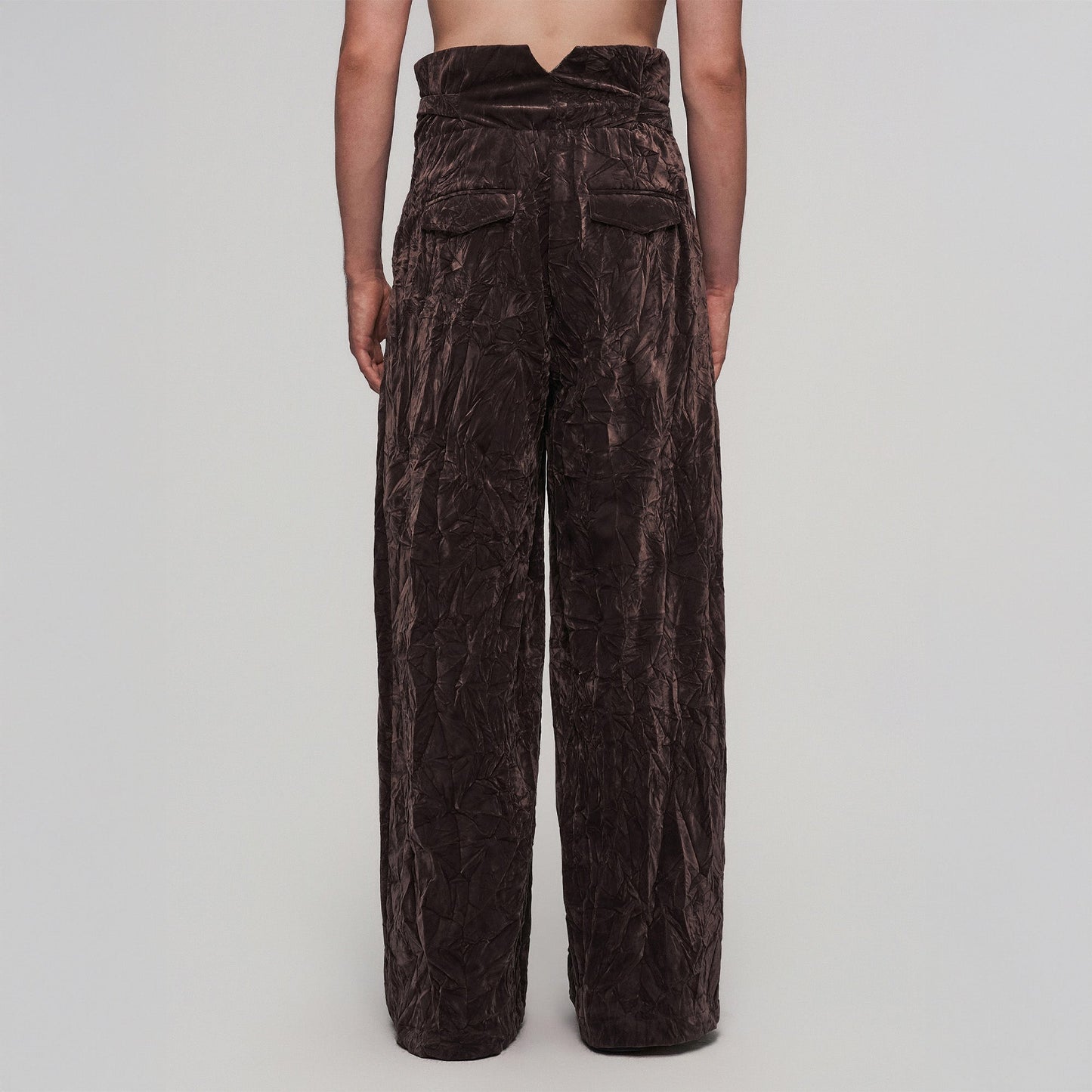 Velvet High-Waisted Pleated Wide-Leg Pants