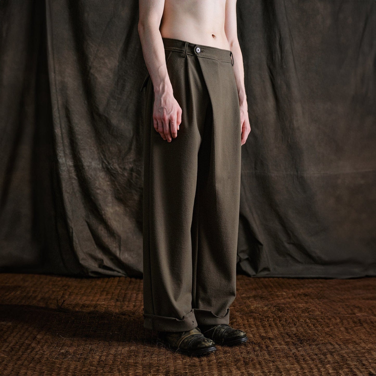 Distressed Hem Asymmetrical Fly Trousers