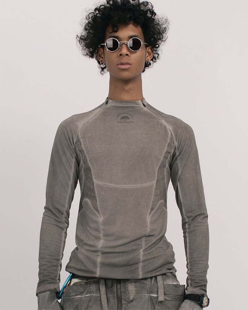 Wasteland Style Stitching washed Long-Sleeved T-Shirt