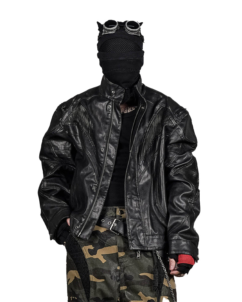 Distressed Midnight Fang Faux Leather Biker Jacket