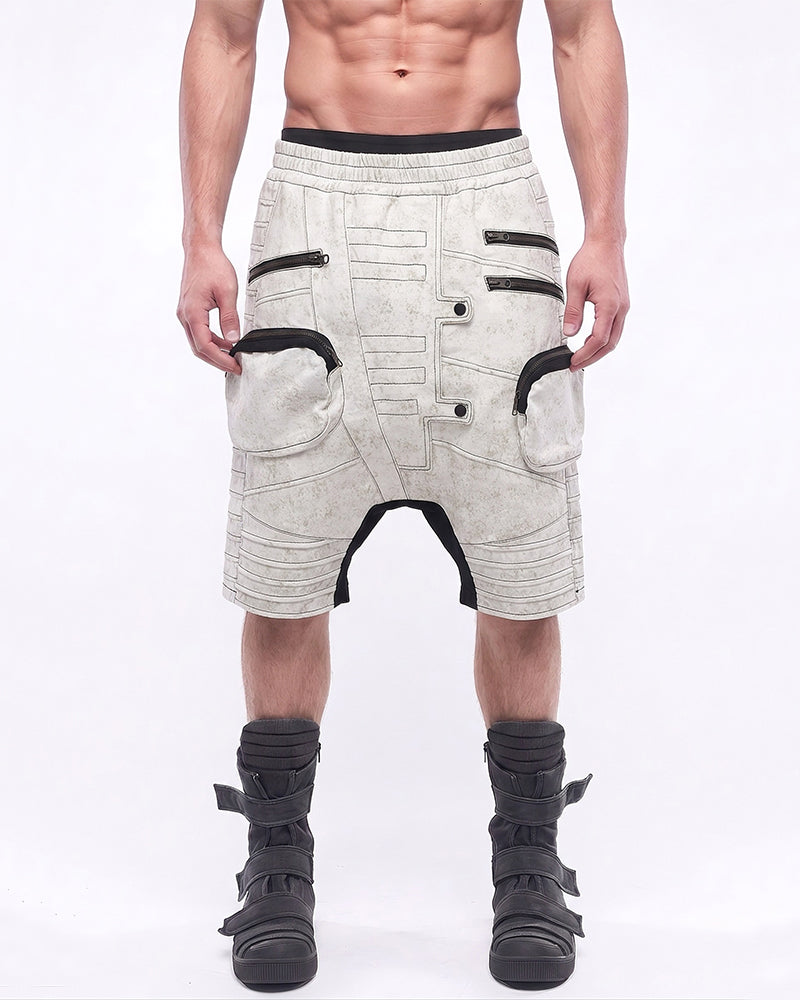 Wasteland Deconstructed Multi‑Pocket Drop Crotch Shorts