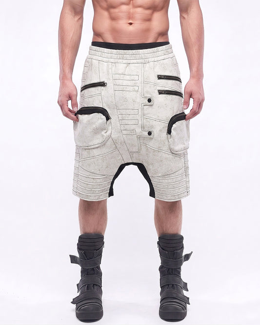 Wasteland Deconstructed Multi‑Pocket Drop Crotch Shorts