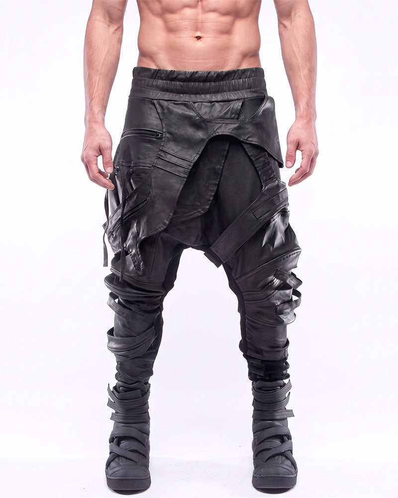 Wasteland Waxed Cut-Out Asymmetric Slim-Fit Pants