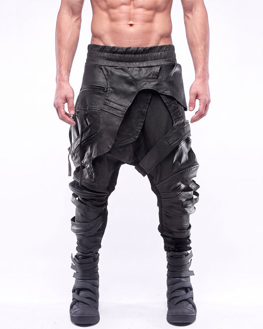 Wasteland Waxed Cut-Out Asymmetric Slim-Fit Pants
