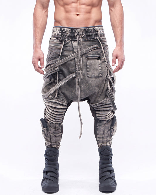 Wasteland Distressed Asymmetric Strap Multi-Cargo Pants