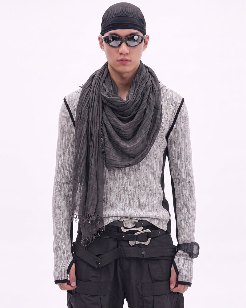 Post-Apocalyptic Contrast Deconstructed Hooded Long-Sleeve T-Shirt