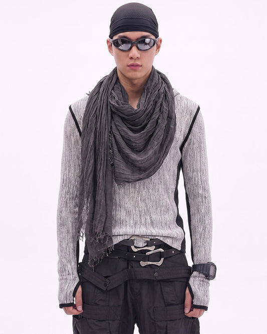 Post-Apocalyptic Contrast Deconstructed Hooded Long-Sleeve T-Shirt