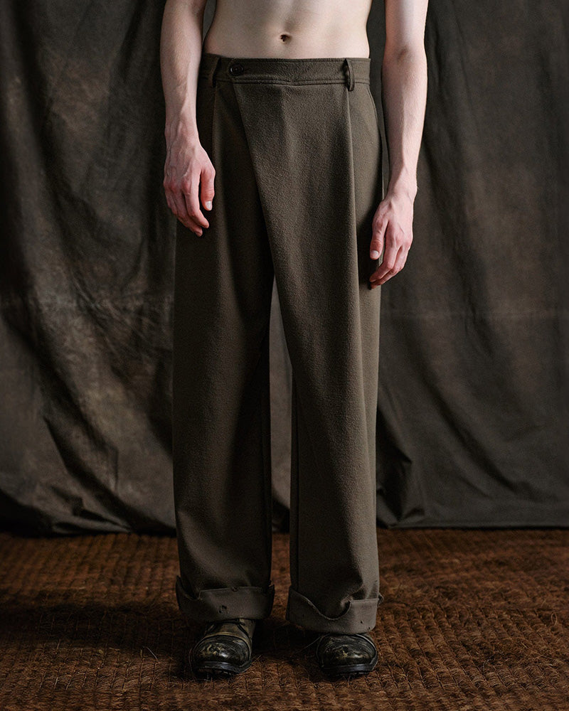 Distressed Hem Asymmetrical Fly Trousers