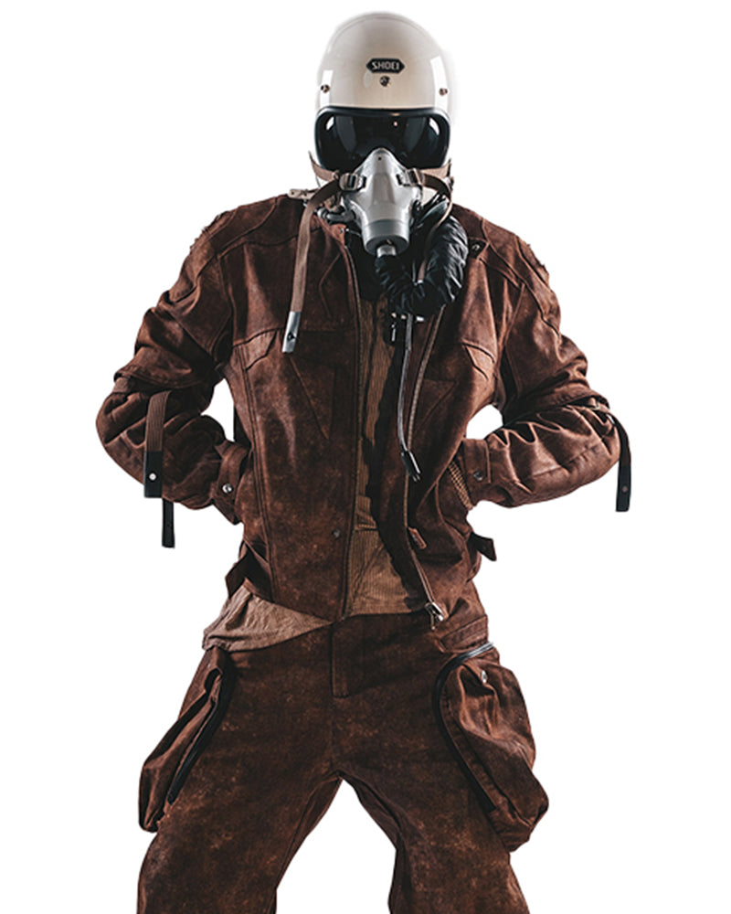 Rust-Dyed Exposed-Armor Moto Jacket