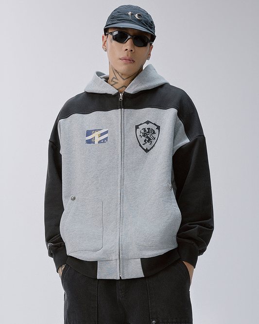 Contrast Panel Badge Graphic Hooded Jacket