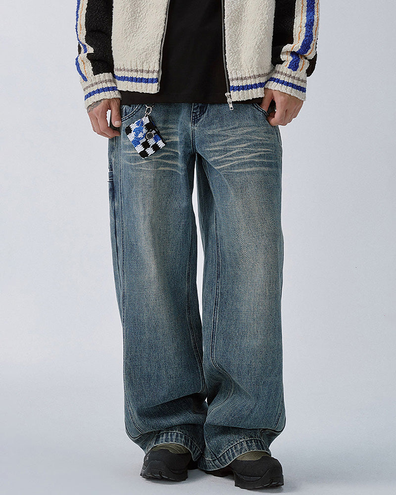 Double Waistband Washed Wide-Leg Jeans