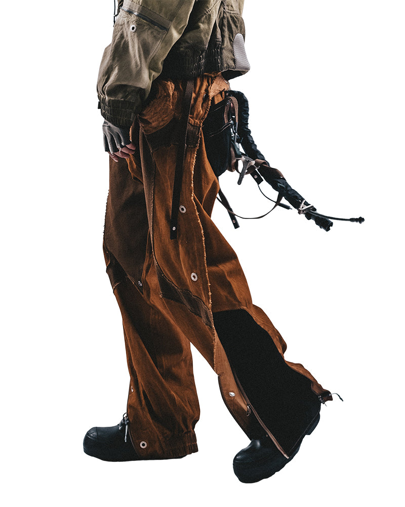 Wasteland Distressed Fin-Flap Multi-Zip Lumber Cargo Pants