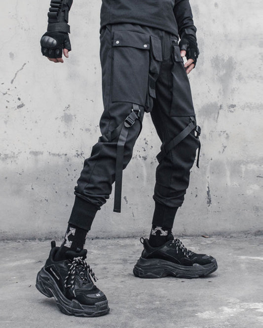 Tactical Strap-Detail Techwear Cargo Pants