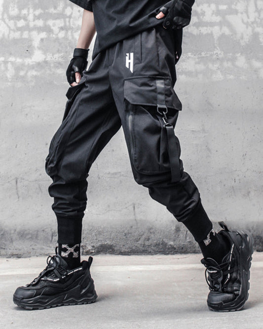 Street Style Techwear Black Slim Fit Cargo Pants