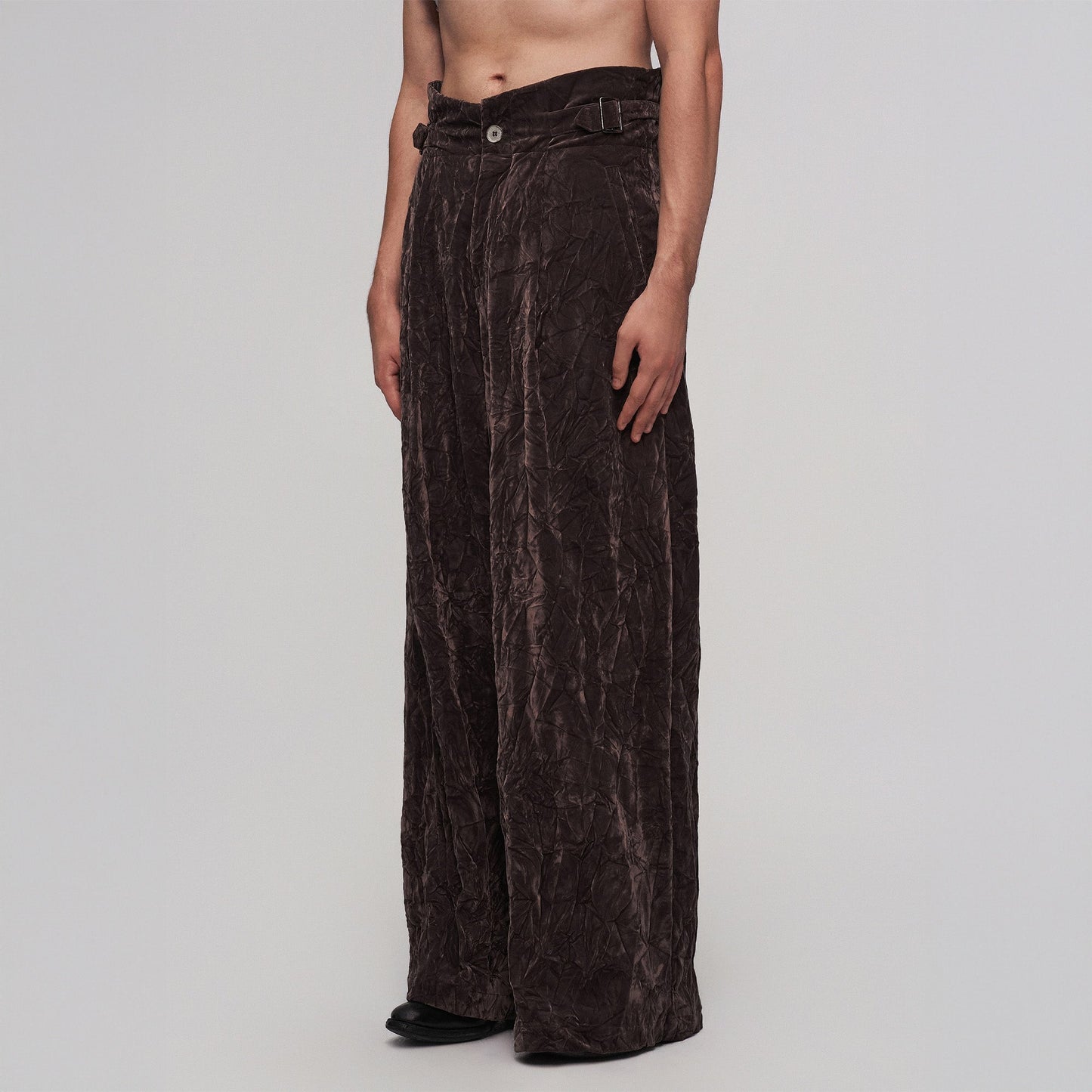 Velvet High-Waisted Pleated Wide-Leg Pants