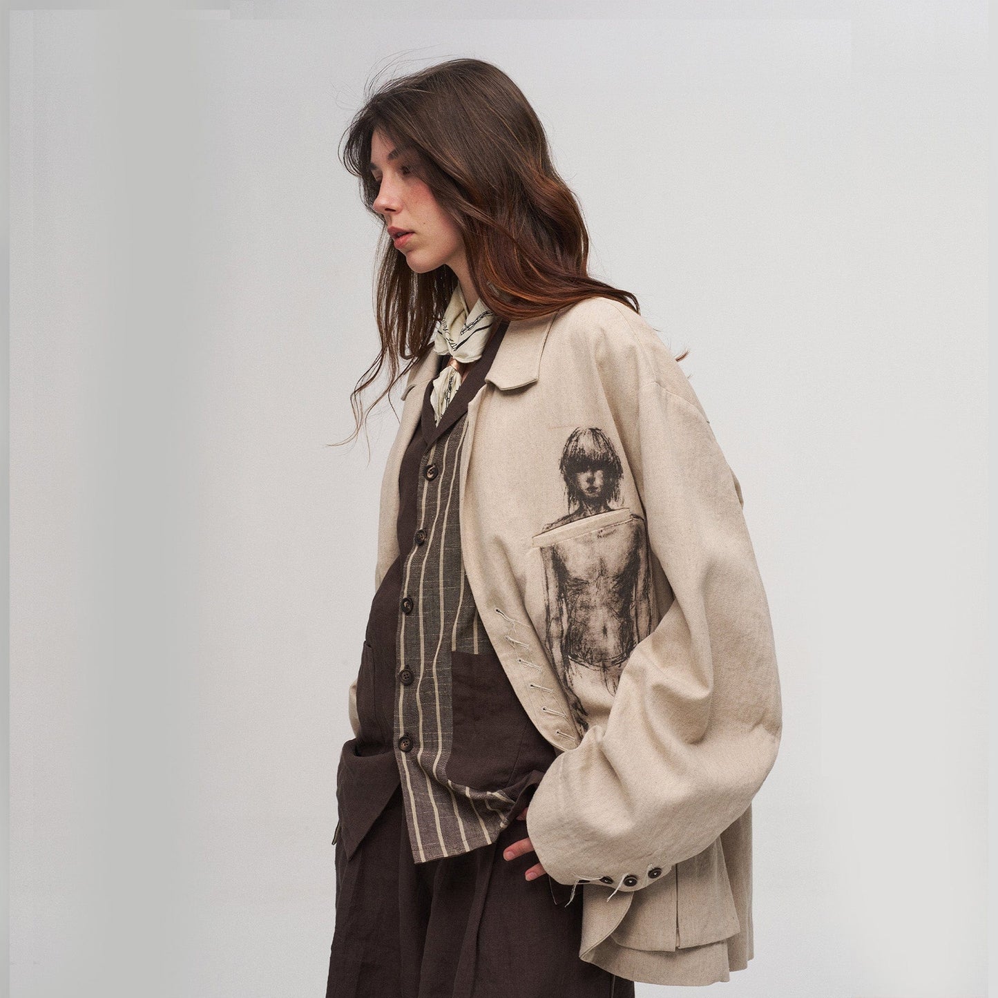 Ink Portrait Cotton-Linen Jacket