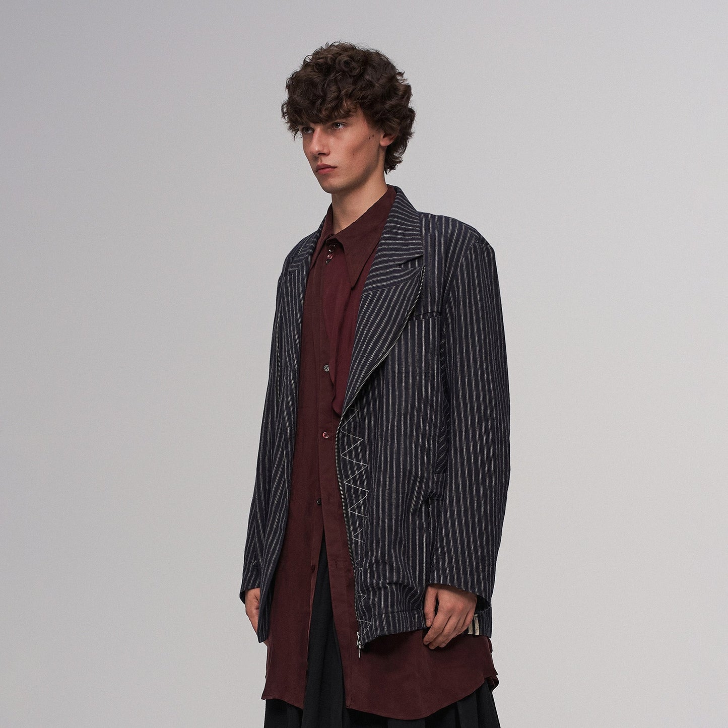 Deconstructed Stripe Panel Layered Jacket