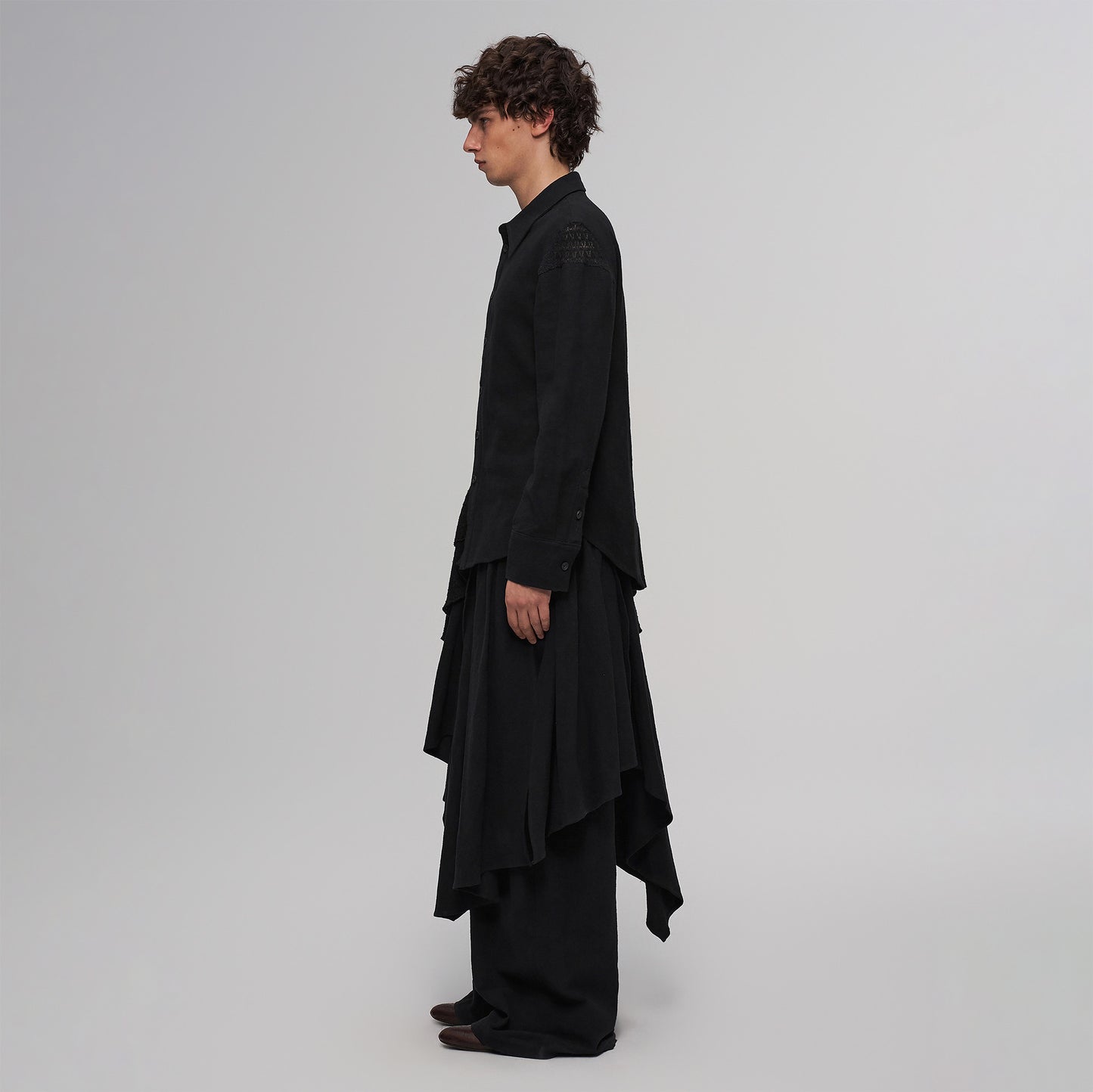 Asymmetric Drape Panel Ramie-Blend Shirt