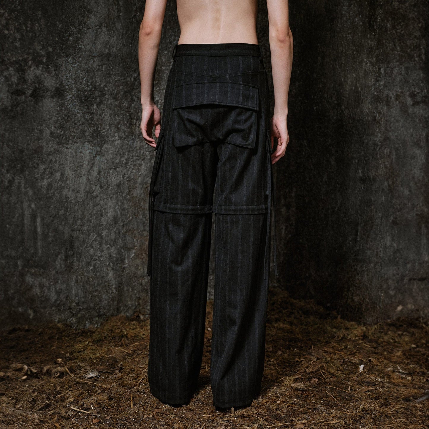Multi-Pocket Stripe Detachable-Leg Pants