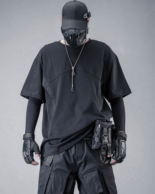Techwear Deconstructed Black Patchwork T-Shirt