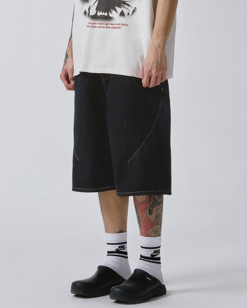 Check-Pocket Denim Shorts