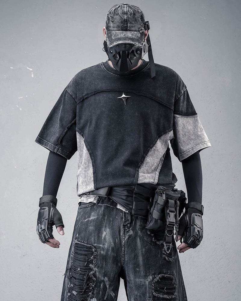 Street Wasteland-style Distressed Patchwork T-Shirt
