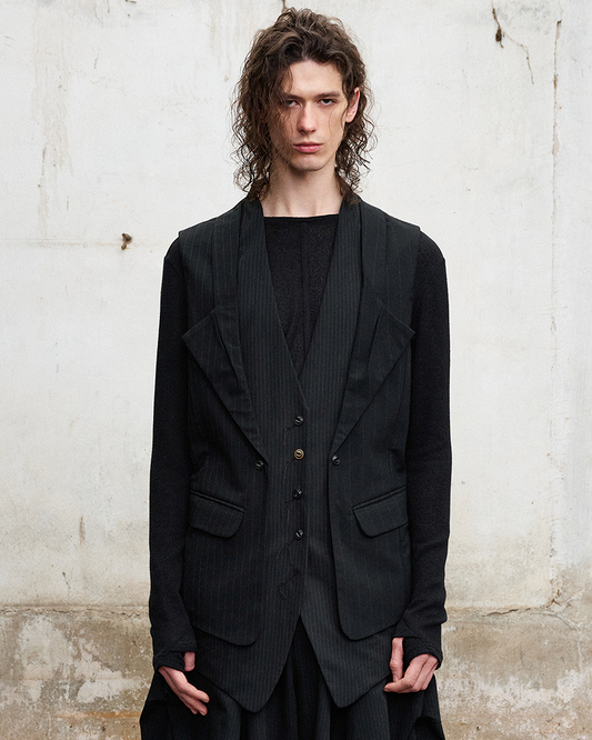 Double-Collar Panel Pinstripe Vest
