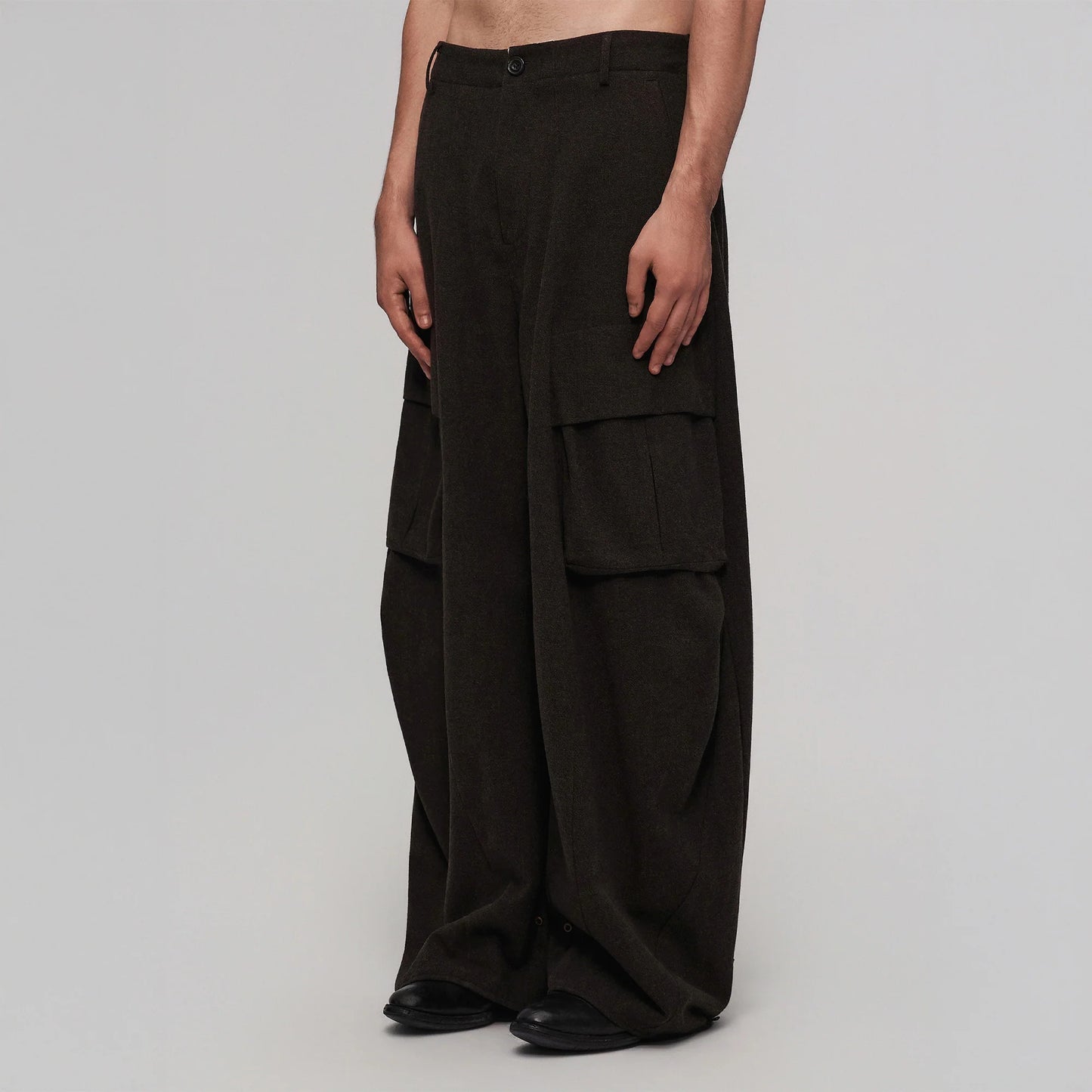 Minimal Wool-Blend Big-Pocket Wide-Leg Pants