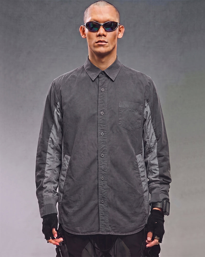 Wasteland Distressed Paneled Long Sleeve Shirt