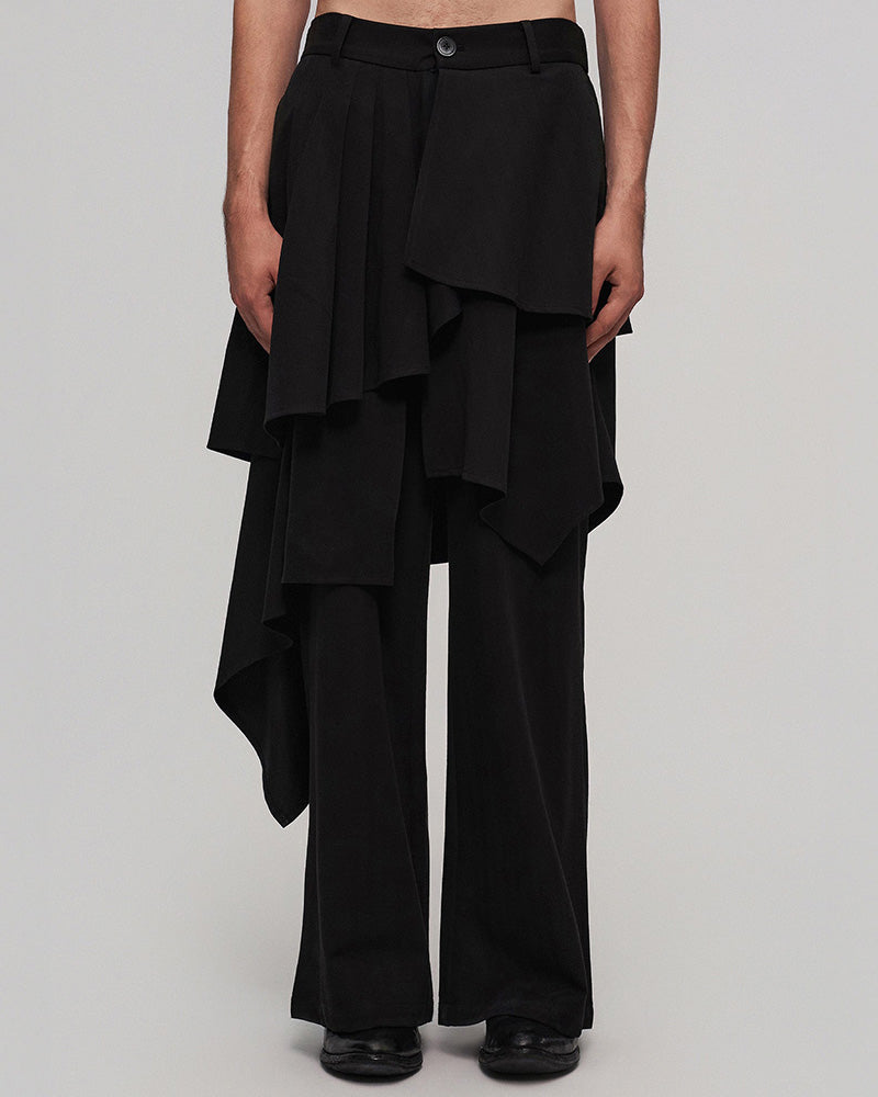Asymmetric Layered Panel Skirt Pants