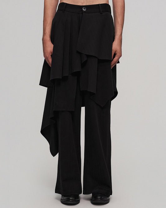 Asymmetric Layered Panel Skirt Pants
